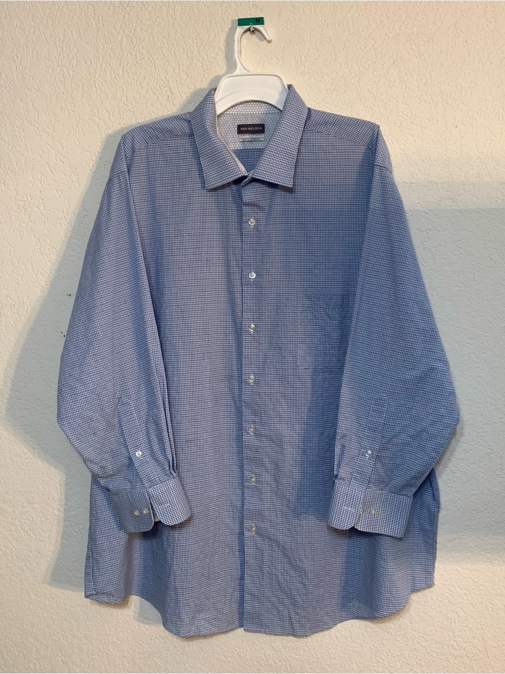Van Heusen Blue Micro-Check Dress Shirt - Men's Long Sleeve big and tall size 18